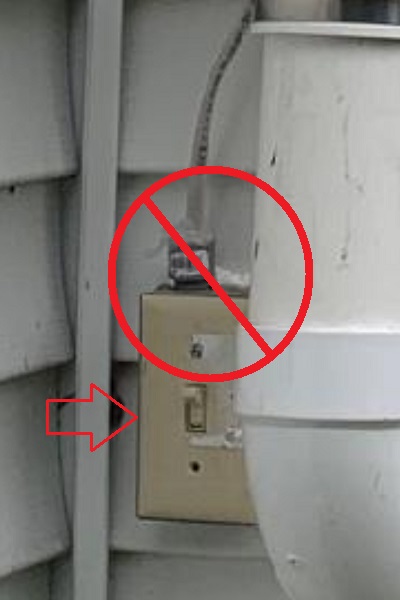 Radon outdoor outlet with fittings that are not waterproof.