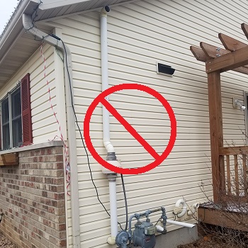 Radon outdoor outlet with fittings that are not waterproof.