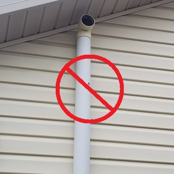 Radon outdoor outlet with fittings that are not waterproof.